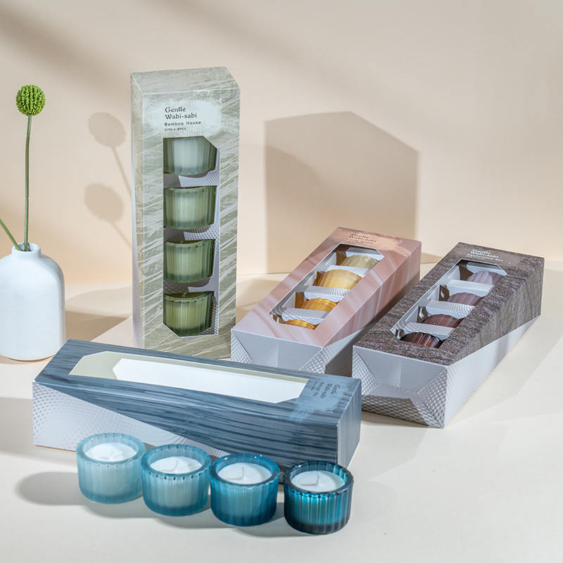 Bộ 4 cốc nến thủy tinh lùn nhỏ sọc dọc