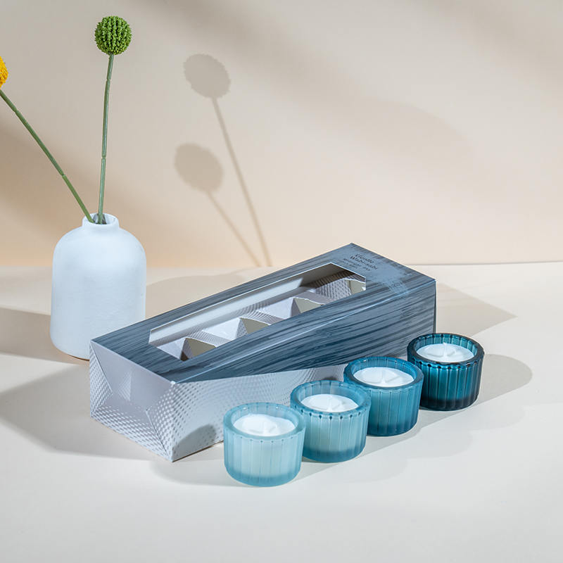 Bộ 4 cốc nến thủy tinh lùn nhỏ sọc dọc