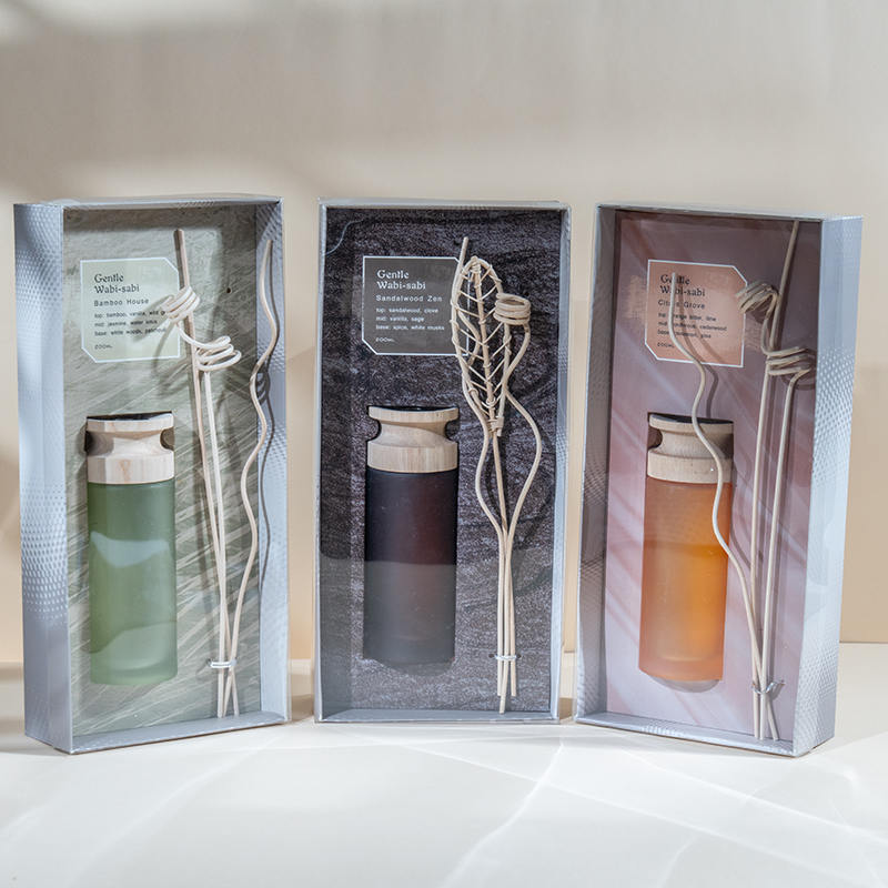 Bình thủy tinh hình trụ cao cấp Máy khuếch tán sậy cao cấp có thanh gỗ-nhà cung cấp máy khuếch tán hương thơm