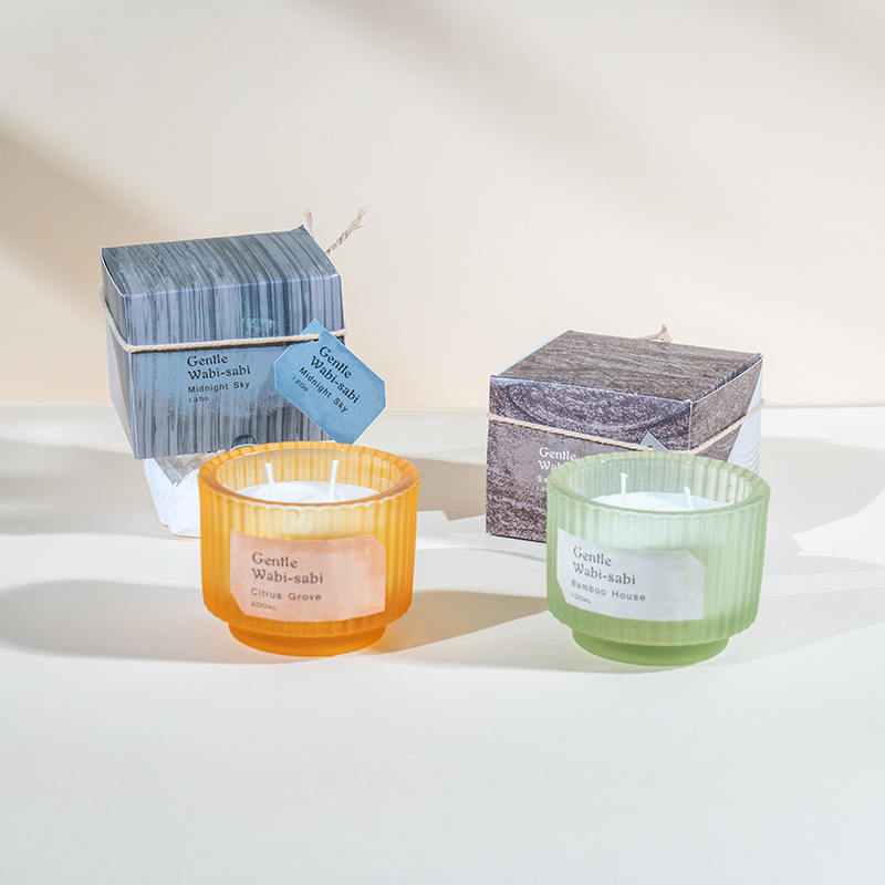 Cốc nến thủy tinh tròn nến thơm sọc dọc-nhà cung cấp nến sáp đậu nành sinh thái