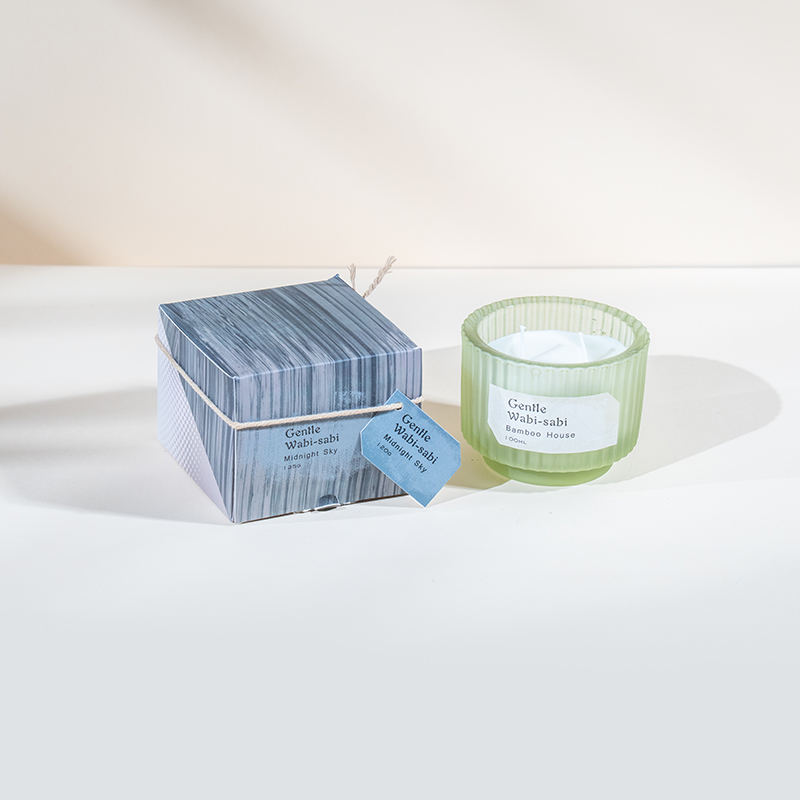 Cốc nến thủy tinh tròn nến thơm sọc dọc-nhà cung cấp nến sáp đậu nành sinh thái