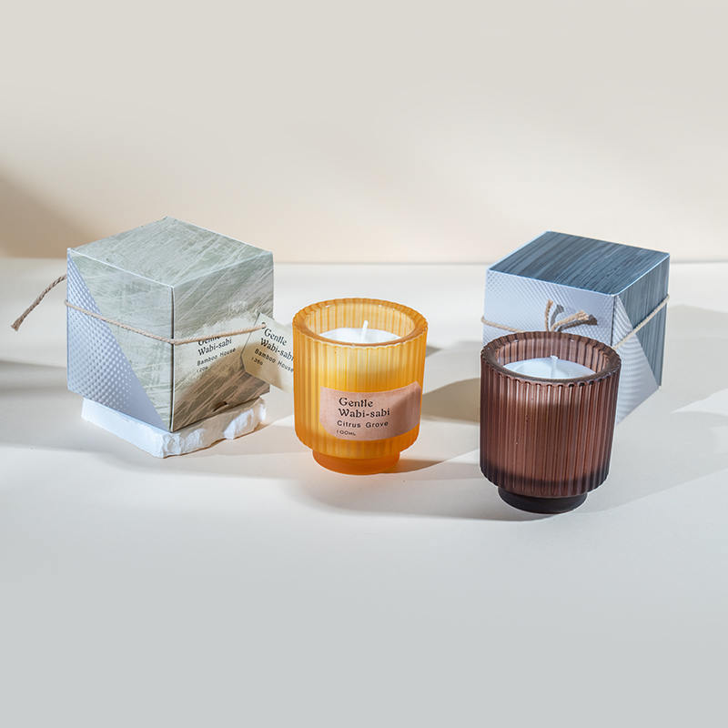 Cốc nến thủy tinh tròn nến thơm sọc dọc-nhà cung cấp nến sáp đậu nành sinh thái