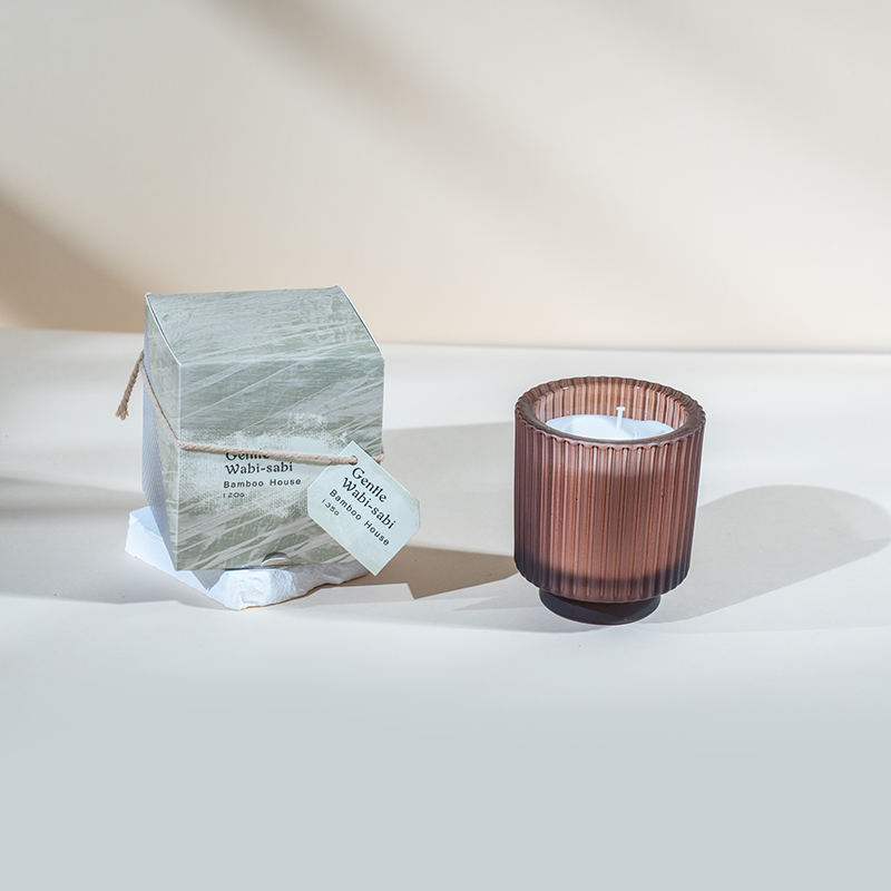 Cốc nến thủy tinh tròn nến thơm sọc dọc-nhà cung cấp nến sáp đậu nành sinh thái