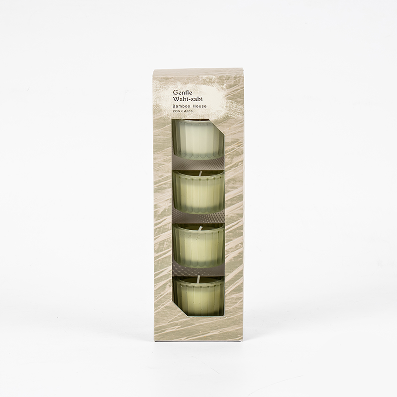 Bộ 4 cốc nến thủy tinh lùn nhỏ sọc dọc