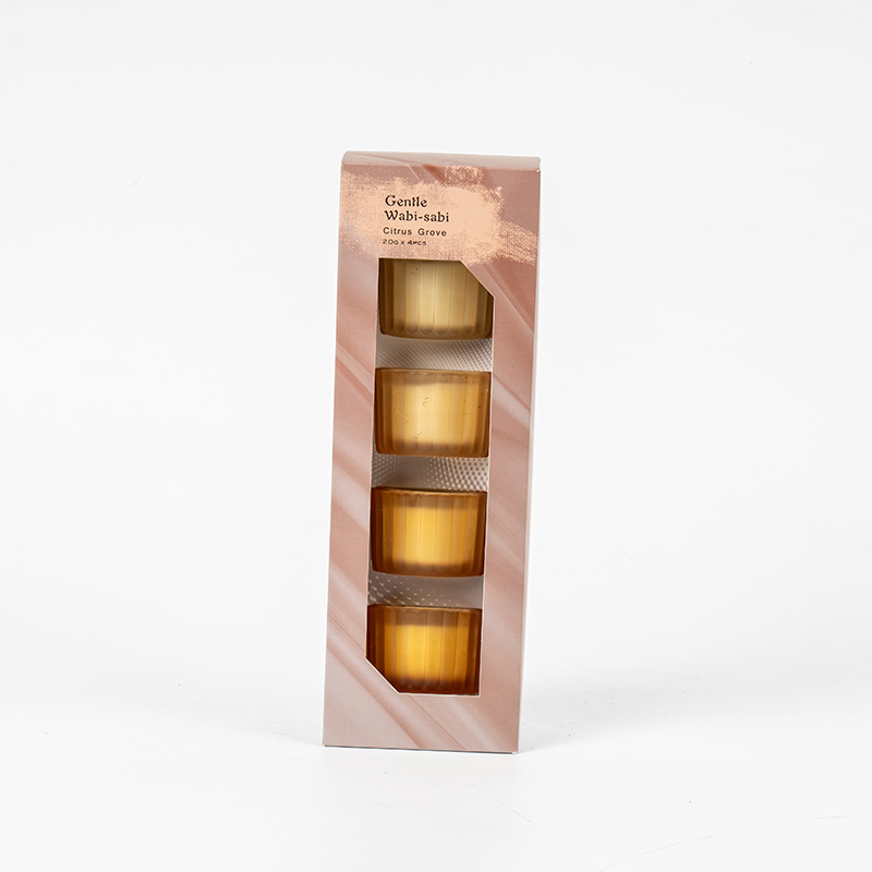 Bộ 4 cốc nến thủy tinh lùn nhỏ sọc dọc