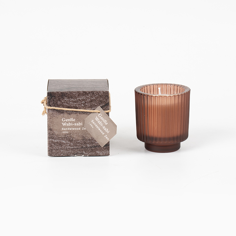 Cốc nến thủy tinh tròn nến thơm sọc dọc-nhà cung cấp nến sáp đậu nành sinh thái