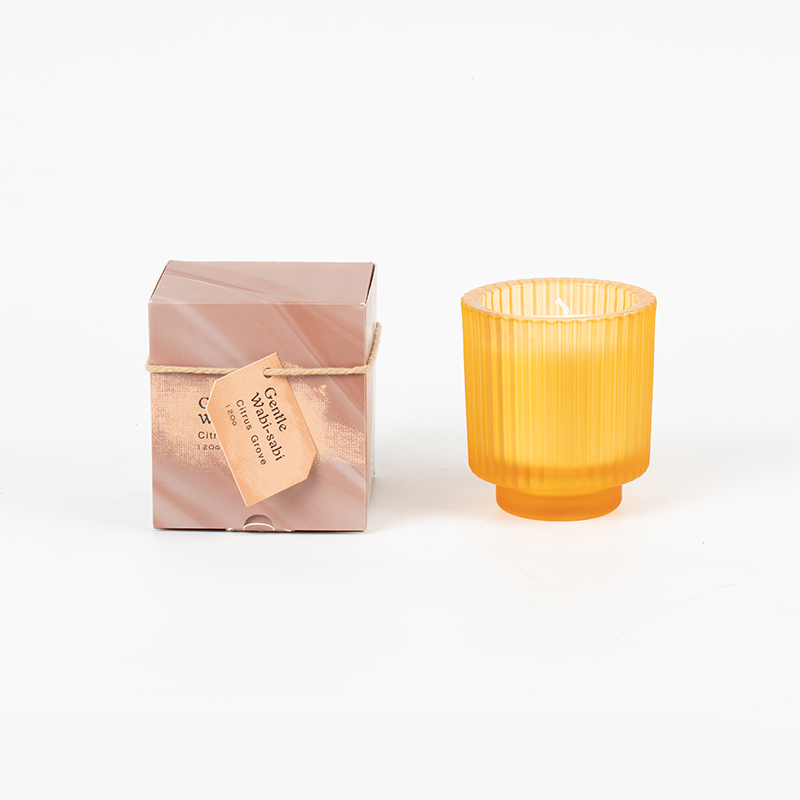 Cốc nến thủy tinh tròn nến thơm sọc dọc-nhà cung cấp nến sáp đậu nành sinh thái