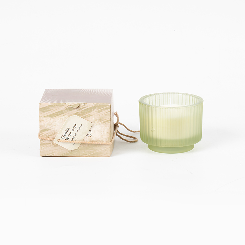 Cốc nến thủy tinh tròn nến thơm sọc dọc-nhà cung cấp nến sáp đậu nành sinh thái