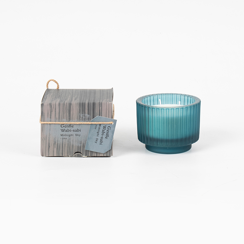 Cốc nến thủy tinh tròn nến thơm sọc dọc-nhà cung cấp nến sáp đậu nành sinh thái